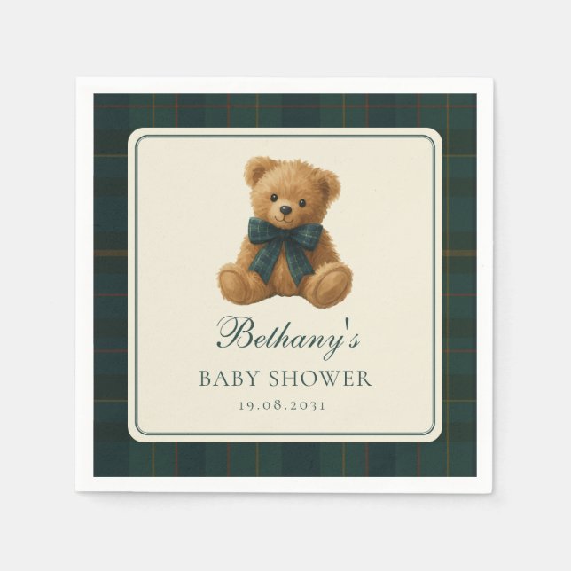 Classic Polo Tartan Teddy Bear Baby Shower Napkin (Front)