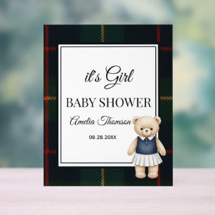 Classic Polo Teddy Bear Preppy Plaid Baby Shower Acrylic Sign