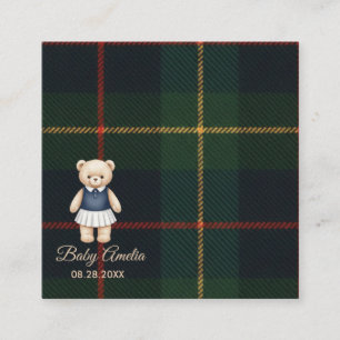 Classic Polo Teddy Bear Preppy Plaid Baby Shower  Enclosure Card