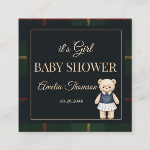 Classic Polo Teddy Bear Preppy Plaid Baby Shower  Enclosure Card