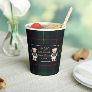 Classic Polo Teddy Bear Preppy Plaid Baby Shower  Paper Cups
