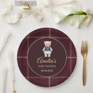 Classic Polo Teddy Bear Preppy Plaid Baby Shower  Paper Plate