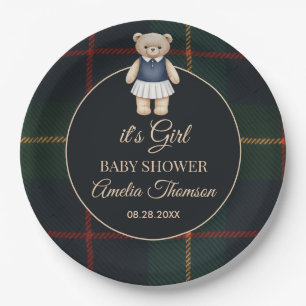 Classic Polo Teddy Bear Preppy Plaid Baby Shower  Paper Plate