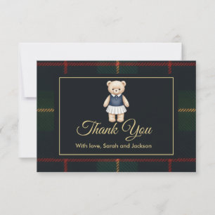 Classic Polo Teddy Bear Preppy Plaid Baby Shower Thank You Card