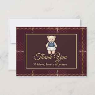 Classic Polo Teddy Bear Preppy Plaid Baby Shower Thank You Card