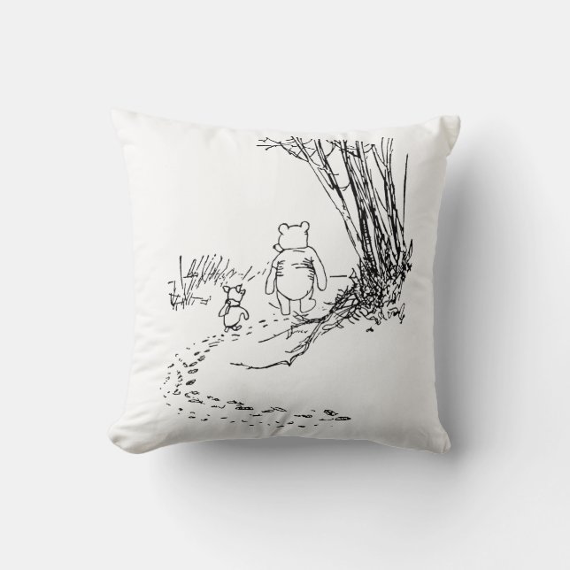 Classic Pooh Bear & Piglet Walking Throw Pillow (Front)