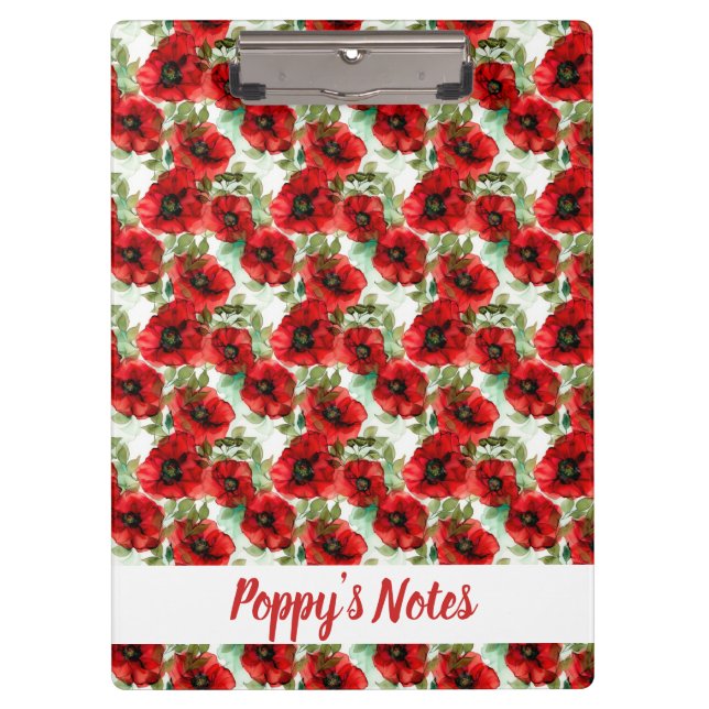 Classic Poppy Pattern Name Clipboard (Front)