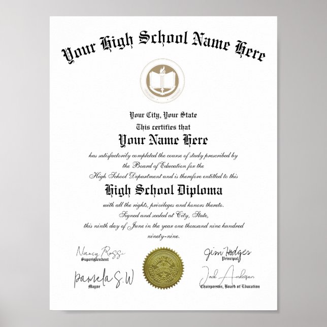 Classic portrait High School Diploma  Poster (Front)
