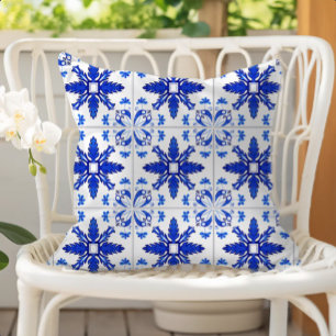 Classic Portuguese Tile Pattern Blue White Cushion