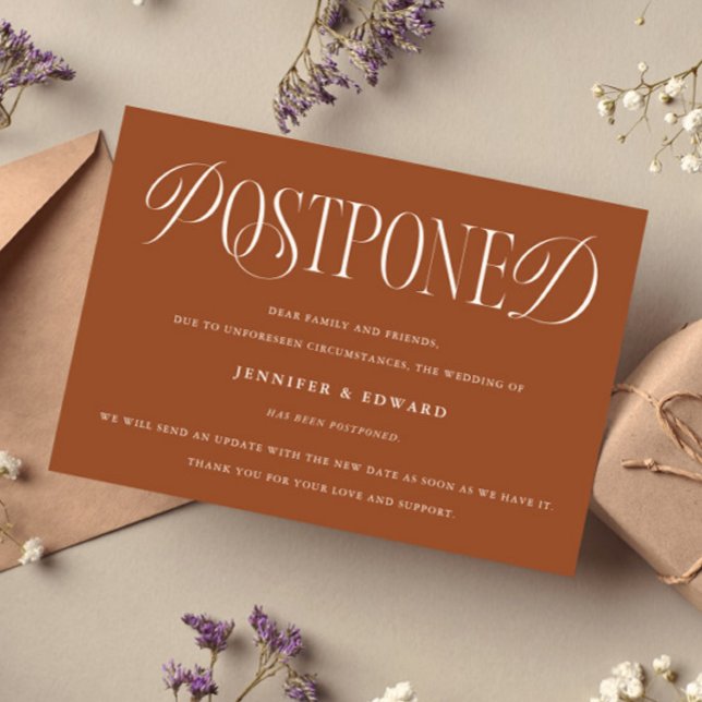 Classic Postponed Wedding Update Terracotta Invitation (Creator Uploaded)