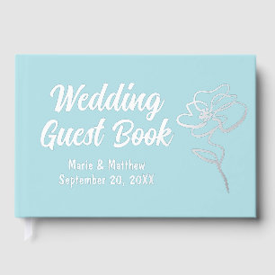 Classic Powder Blue Floral Sketch Foil Guestbook