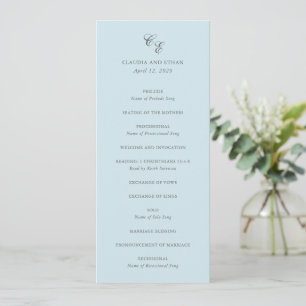 Classic Powder Blue Monogram Elegant Wedding Programme