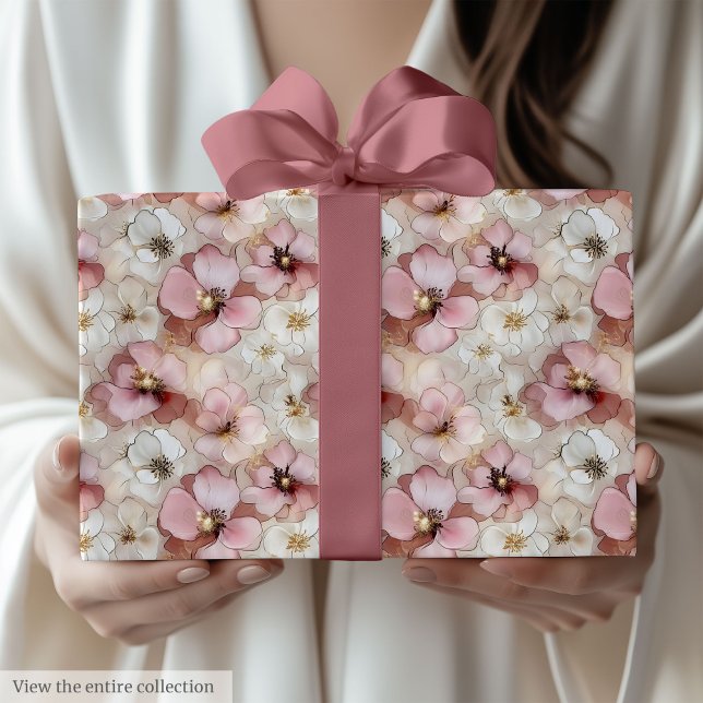 Classic powder pink and gold floral wrapping paper (Classic powder pink and gold floral wrapping paper)
