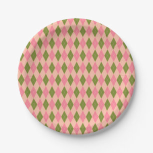 Classic Preppy Argyle in Pretty Pink and Green Paper Plate