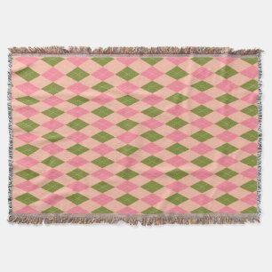 Classic Preppy Argyle in Pretty Pink and Green Throw Blanket