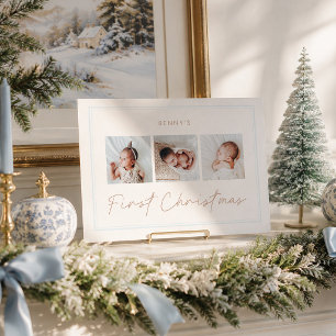 Classic Preppy Baby Blue Border First Christmas Holiday Card