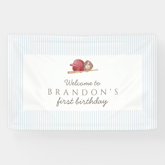 Classic Preppy Baseball First Birthday Party Banner (Horizontal)