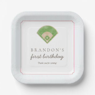 Classic Preppy Baseball First Birthday Rookie One  Paper Plate