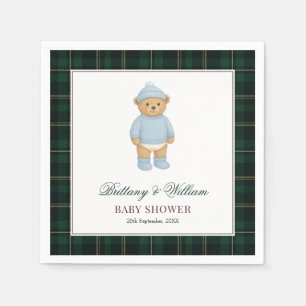 Classic Preppy Bear Designer Plaid Baby Shower Napkin