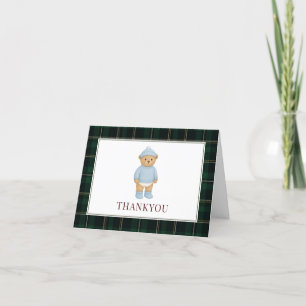 Classic Preppy Bear Designer Plaid Baby Shower Thank You Card