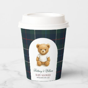 Classic Preppy Bear Green Plaid Baby Shower  Paper Cups