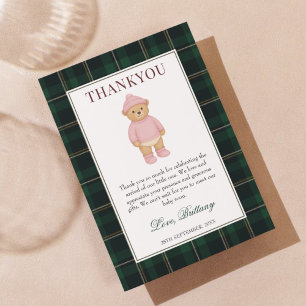 Classic Preppy Bear Pink Baby Shower Thank You Card