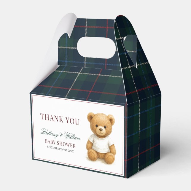 Classic Preppy Bear Plaid Baby Shower  Favour Box (Front Side)