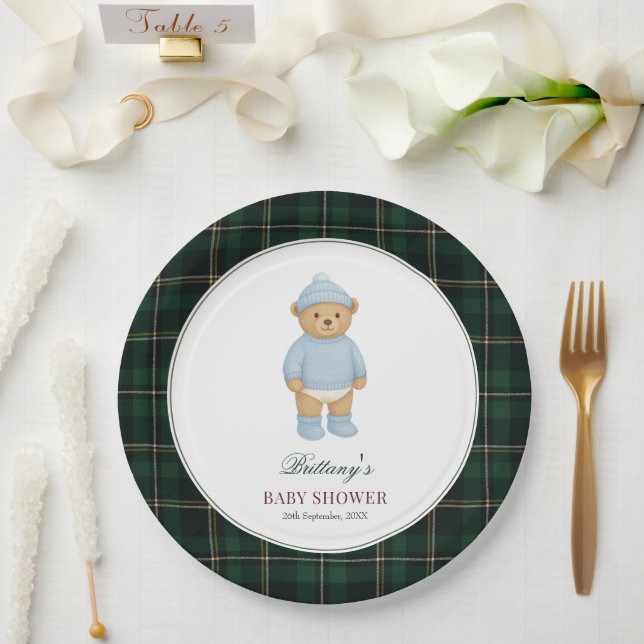 Classic Preppy Bear Tartan Baby Shower Paper Plate (Wedding)
