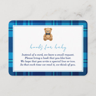 Classic Preppy Blue Plaid Bear Books for Baby Enclosure Card