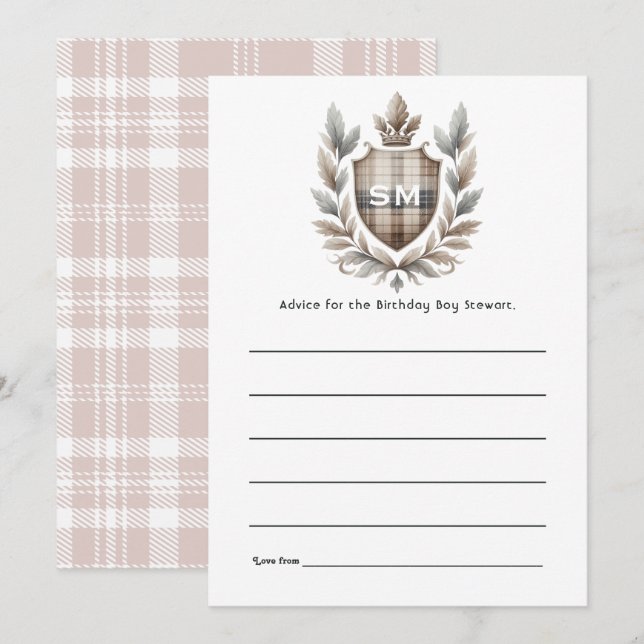 Classic Preppy Charm Monogram Birthday Advice Card (Front/Back)