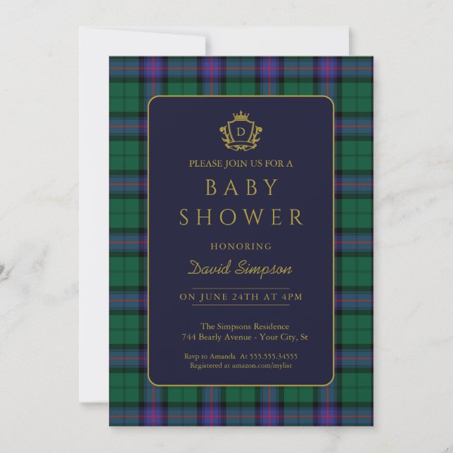 Classic Preppy Charm Plaid Equestrian Baby Shower Invitation (Front)