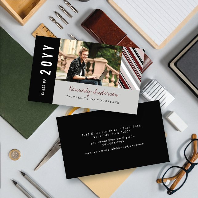 Classic Preppy Pin Stripes Modern Graduate Photo Calling Card (Classic Preppy Pin Stripes Modern Graduate Photo Calling Card @ www.zazzle.com/color_therapy)