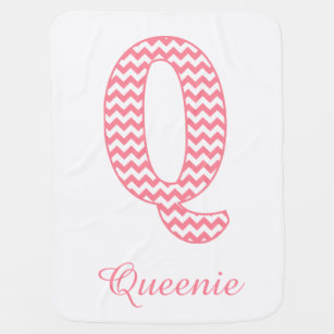 Classic Preppy Pink Chevron Letter Q Monogram Baby Blanket