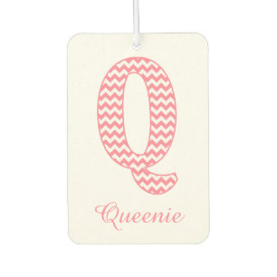 Classic Preppy Pink Chevron Letter Q Monogram Car Air Freshener
