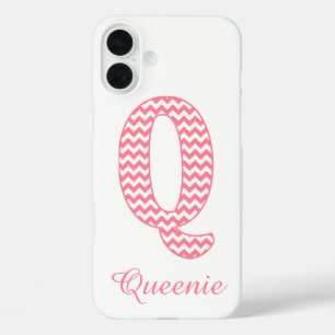 Classic Preppy Pink Chevron Letter Q Monogram iPhone 16 Plus Case