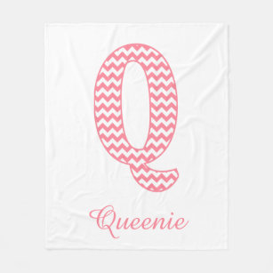 Classic Preppy Pink Chevron Letter Q Monogram Fleece Blanket