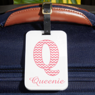 Classic Preppy Pink Chevron Letter Q Monogram Luggage Tag