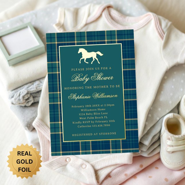 Classic Preppy Plaid Green Equestrian Baby Shower (Creator Uploaded)
