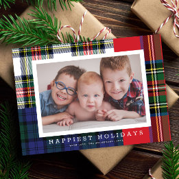 Classic Preppy Tartan Plaid Patchwork 1 Photo  Holiday Card