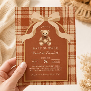 Classic Preppy Teddy Bear Plaid Baby Shower Invitation