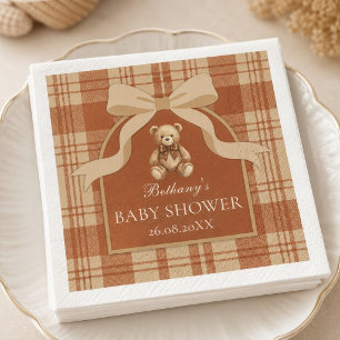 Classic Preppy Teddy Bear Plaid Baby Shower Napkin