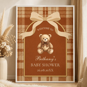 Classic Preppy Teddy Bear Plaid Welcome Poster