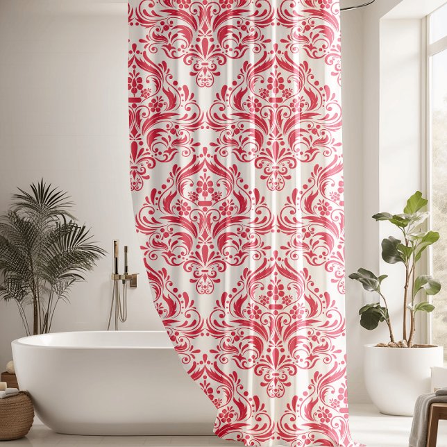 Classic Pretty Pink Damask Pattern Shower Curtain (Creator Uploaded)