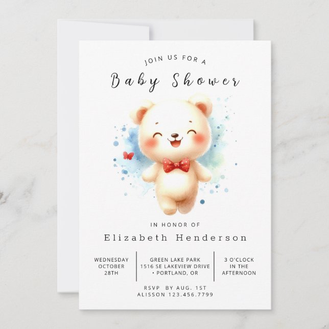 Classic Printable Bear Baby Shower Invitation (Front)