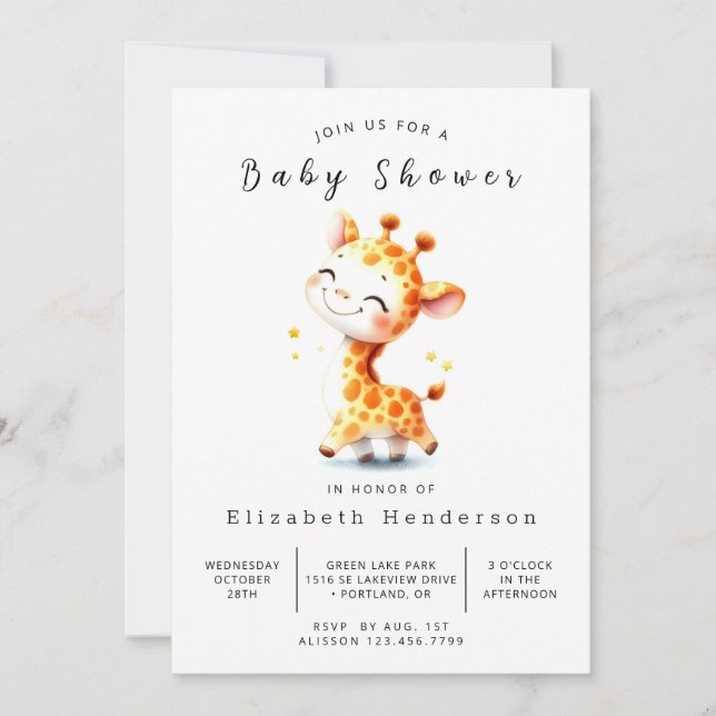 Classic Printable Giraffe Baby Shower Invitation (Front)