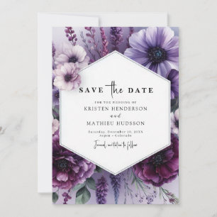 Classic Printable Purple Floral Wedding Save The Date