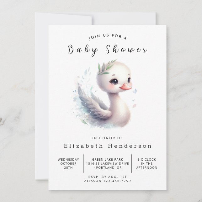Classic Printable Swan Baby Shower Invitation (Front)