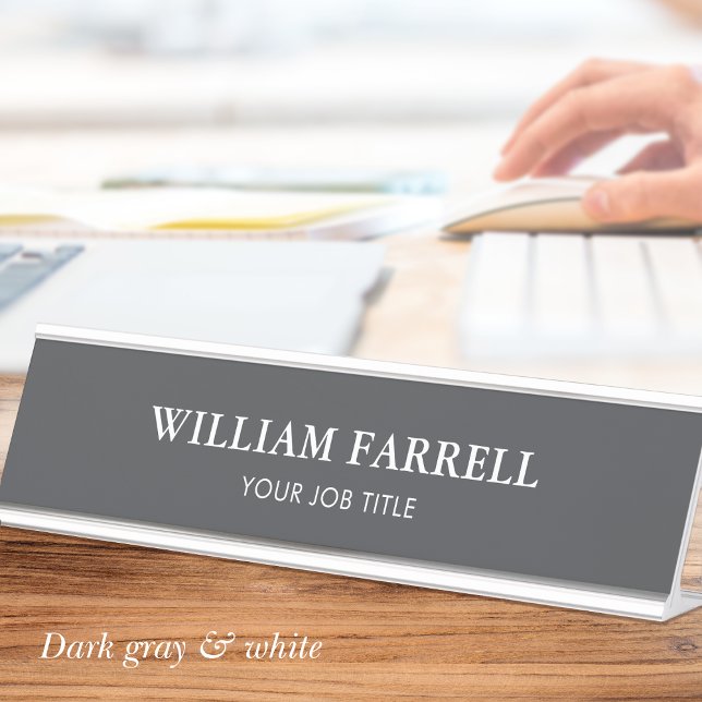 Classic Professional Dark Grey White Office Desk Name Plate (Creator Uploaded)