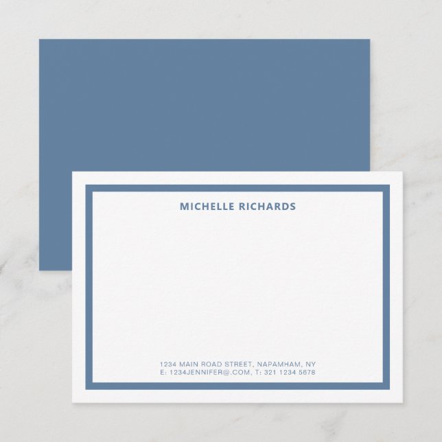 Classic Professional Dusty Blue Border Stationery Card (Front/Back)