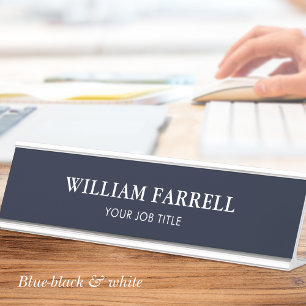 Classic Professional Traditional Blue-Black White Desk Name Plate